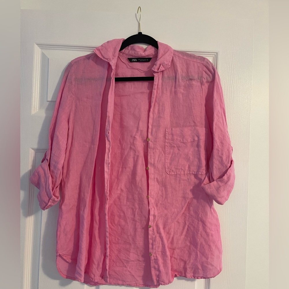 Pink Zara linen button down.